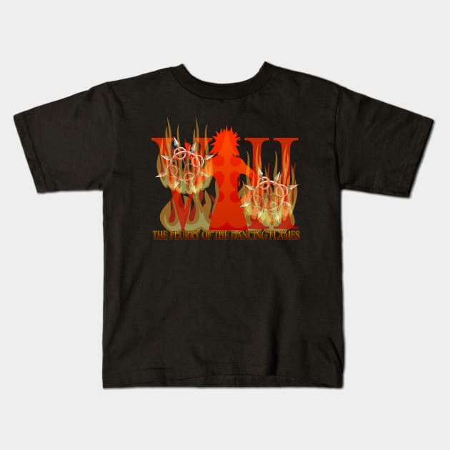 The Flurry of the Dancing Flame Kids T-Shirt by DoctorBadguy